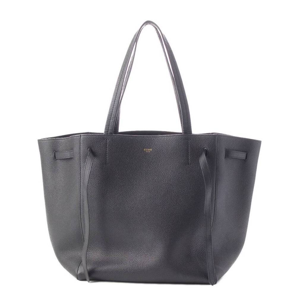 Celine Cabas Phantom Leather Logo Belt Tote Bag Black
